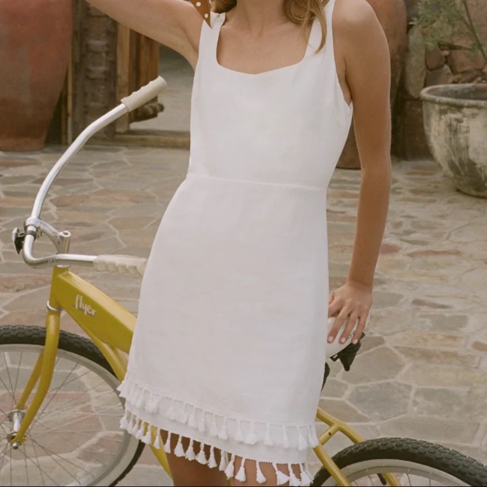 Lulus Feel the Sunshine White Tassel Mini Dress